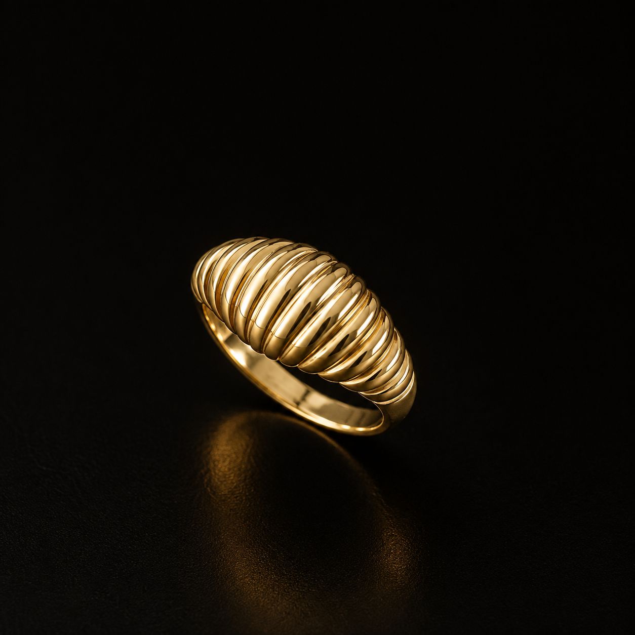 Solid 10K gold ribbed dome statement ring