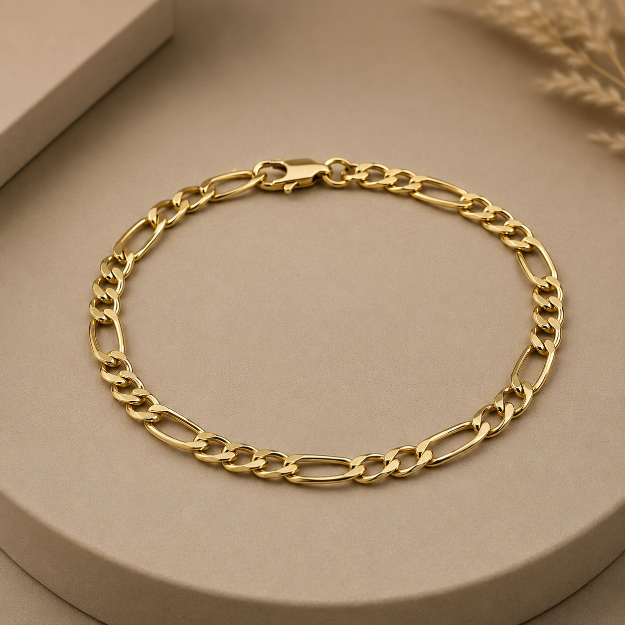 Solid gold figaro link bracelet with lobster clasp