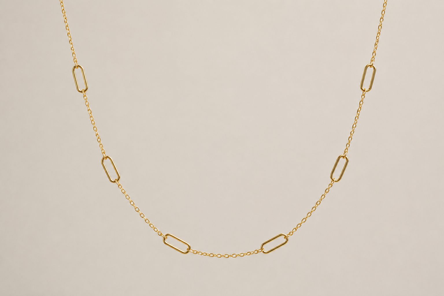 Solid 10K gold chain with five rectangular link stations