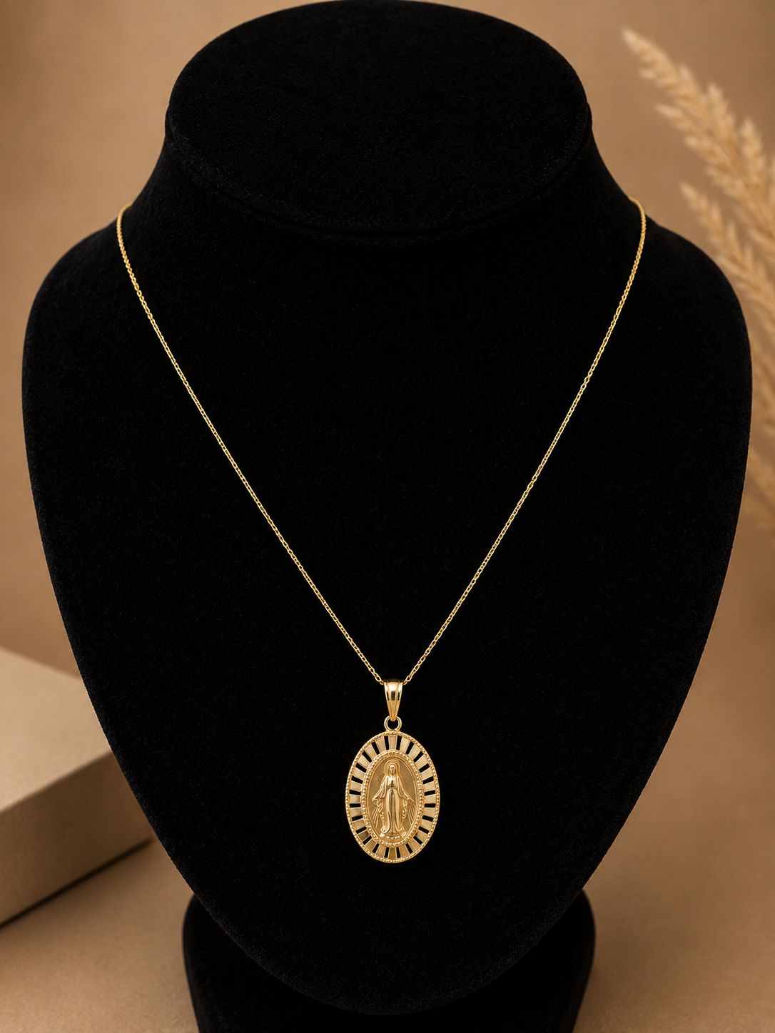 Gold Virgin of Guadalupe oval medallion necklace