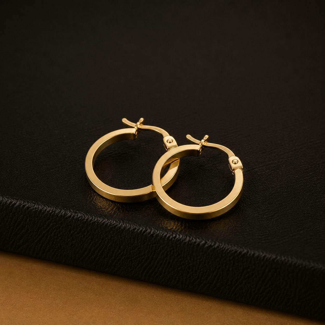 Solid gold flat edge hoop earrings with click clasp